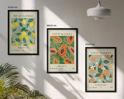 Večdelna slika v okvirju s sadnimi motivi limon in papaje