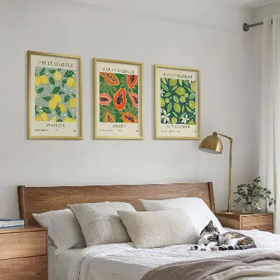Komplet 3 slik v okvirju z motivom sadnih vzorcev limone in papaje
