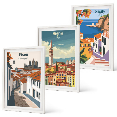 Set 3 slik v okvirju Retro ilustracije svetovnih mest