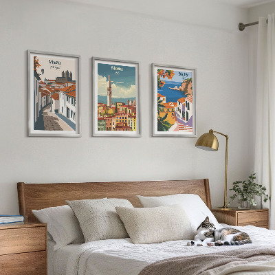 Set 3 slik v okvirju Retro ilustracije svetovnih mest