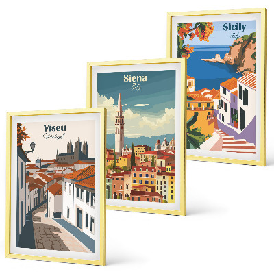 Set 3 slik v okvirju Retro ilustracije svetovnih mest