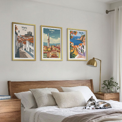 Set 3 slik v okvirju Retro ilustracije svetovnih mest
