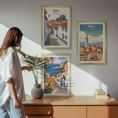 Set 3 slik v okvirju Retro ilustracije svetovnih mest