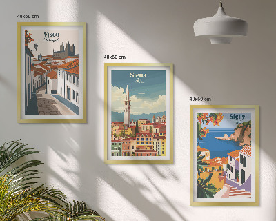 Set 3 slik v okvirju Retro ilustracije svetovnih mest
