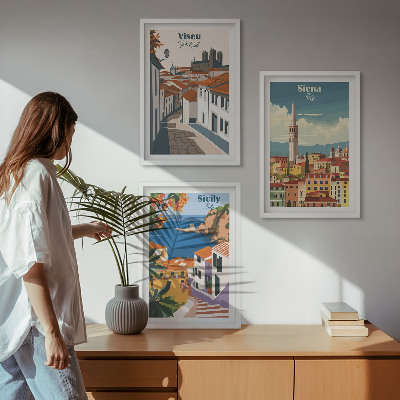 Set 3 slik v okvirju Retro ilustracije svetovnih mest