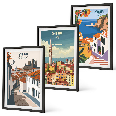 Set 3 slik v okvirju Retro ilustracije svetovnih mest