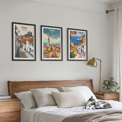 Set 3 slik v okvirju Retro ilustracije svetovnih mest