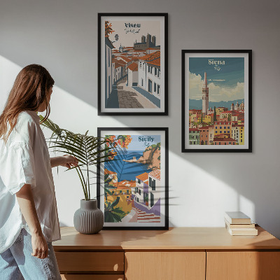 Set 3 slik v okvirju Retro ilustracije svetovnih mest