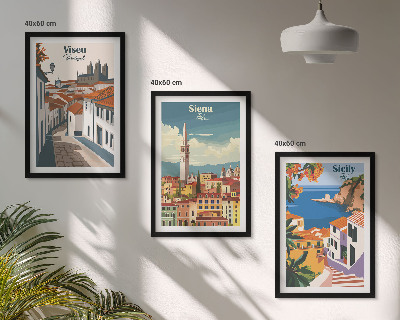 Set 3 slik v okvirju Retro ilustracije svetovnih mest