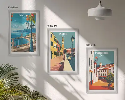 Retro mestne ilustracije triptih v okvirju