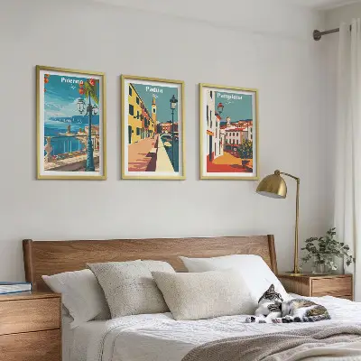 Retro mestne ilustracije triptih v okvirju