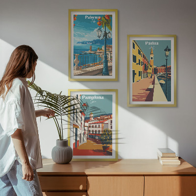 Triptih v okvirju Retro mestne ilustracije