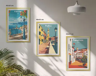 Retro mestne ilustracije triptih v okvirju