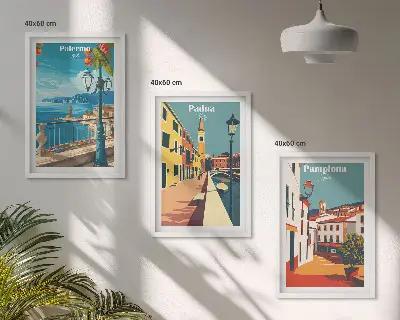 Retro mestne ilustracije triptih v okvirju