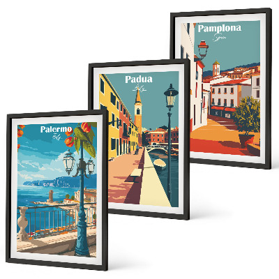 Triptih v okvirju Retro mestne ilustracije