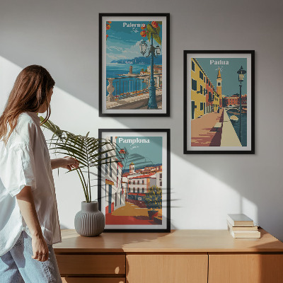 Triptih v okvirju Retro mestne ilustracije