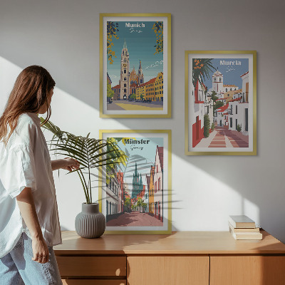 Večdelna slika v okvirju Evropska mesta v barvnih risbah