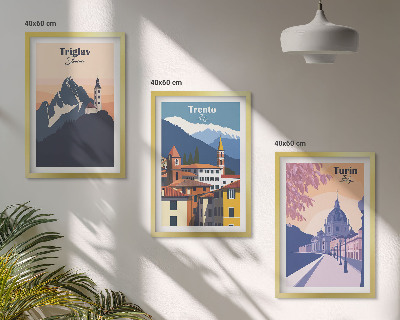 Triptih v okvirju Retro ilustracije gorske arhitekture