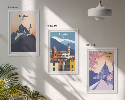 Triptih v okvirju Retro ilustracije gorske arhitekture