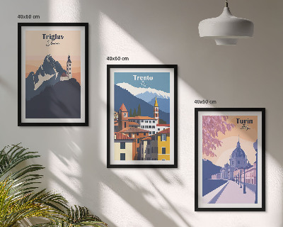 Triptih v okvirju Retro ilustracije gorske arhitekture