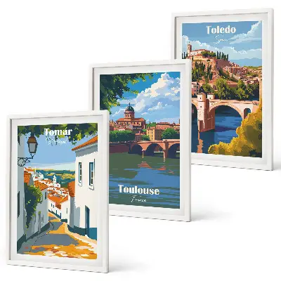 Retro mestna grafika večdelna slika v okvirju
