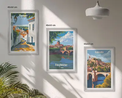 Retro mestna grafika večdelna slika v okvirju