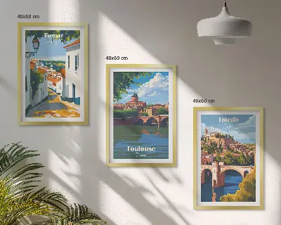 Retro mestna grafika večdelna slika v okvirju