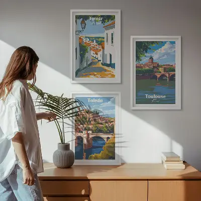 Retro mestna grafika večdelna slika v okvirju