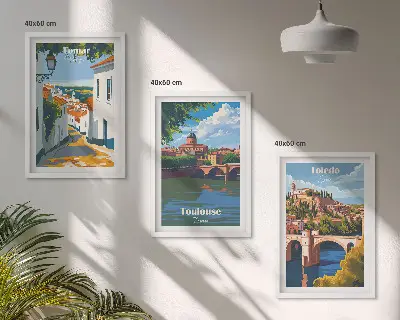 Retro mestna grafika večdelna slika v okvirju