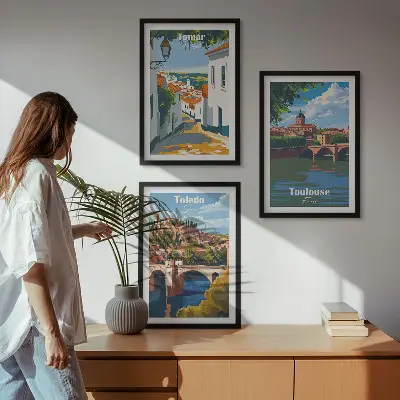 Retro mestna grafika večdelna slika v okvirju
