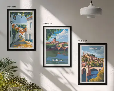 Retro mestna grafika večdelna slika v okvirju