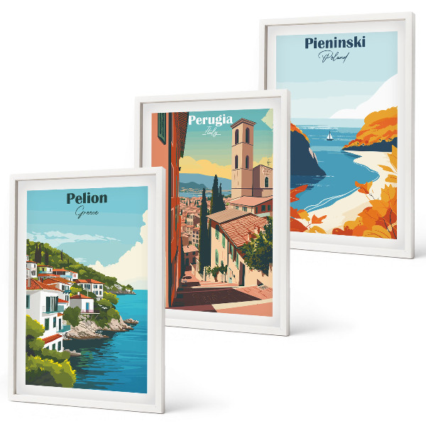 Set 3 slik v okvirju Slikovite retro pokrajine
