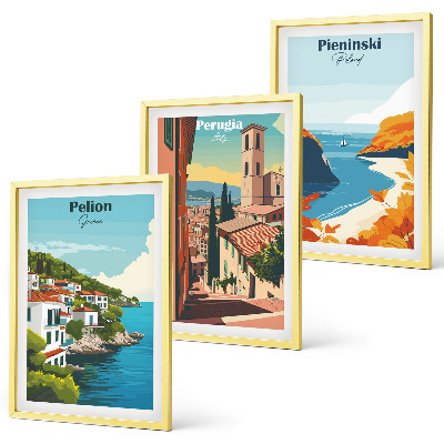 Set 3 slik v okvirju Slikovite retro pokrajine