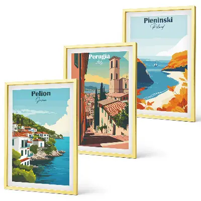 Komplet 3 slik v okvirju z motivom slikovitih retro pokrajin