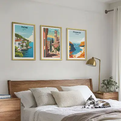 Komplet 3 slik v okvirju z motivom slikovitih retro pokrajin