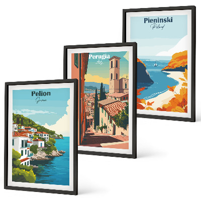 Set 3 slik v okvirju Slikovite retro pokrajine