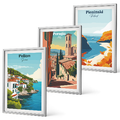 Set 3 slik v okvirju Slikovite retro pokrajine