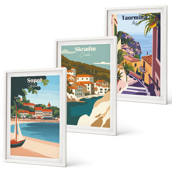 Triptih v okvirju Ilustracije obmorskega mesta