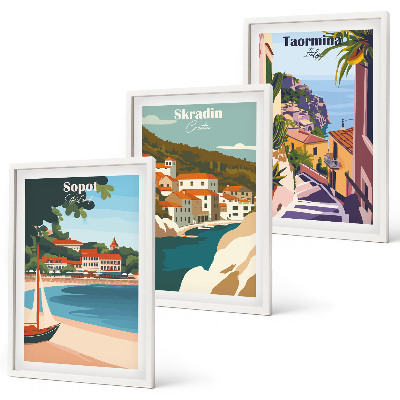 Triptih v okvirju Ilustracije obmorskega mesta