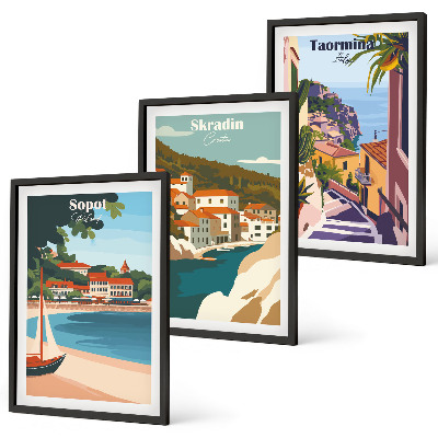 Triptih v okvirju Ilustracije obmorskega mesta
