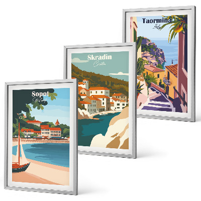 Triptih v okvirju Ilustracije obmorskega mesta