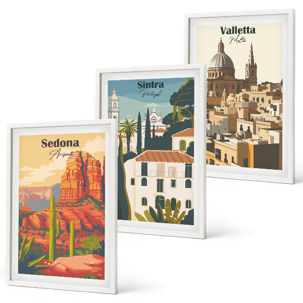 Večdelna slika v okvirju Pogledi Sedona Sintra Valletta retro