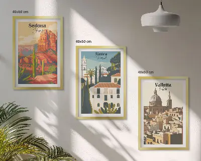 Večdelna slika v okvirju pogledi Sedona Sintra in Valletta v retro stilu