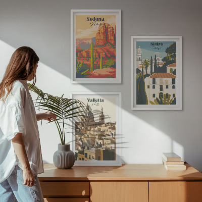 Večdelna slika v okvirju Pogledi Sedona Sintra Valletta retro