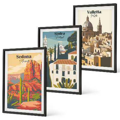 Večdelna slika v okvirju Pogledi Sedona Sintra Valletta retro