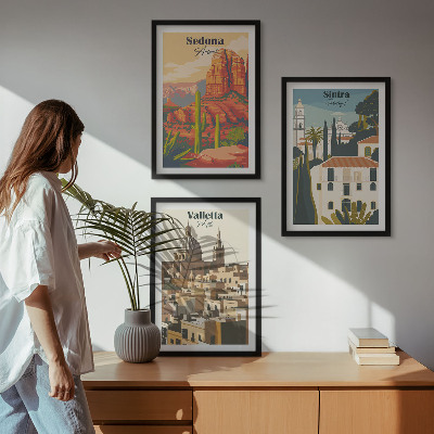 Večdelna slika v okvirju Pogledi Sedona Sintra Valletta retro