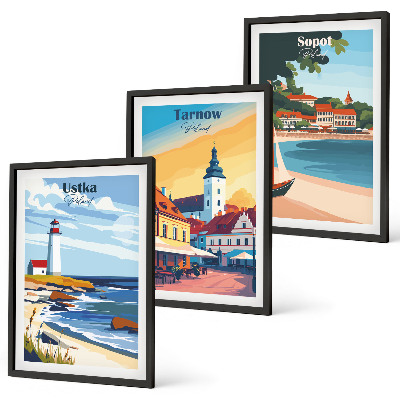 Triptih v okvirju Pogled na mesto Ustka Tarnów Sopot