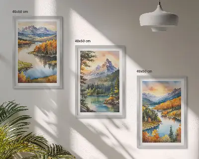 Gorske pokrajine z reko triptih v okvirju