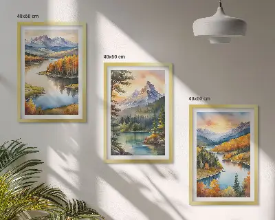 Gorske pokrajine z reko triptih v okvirju