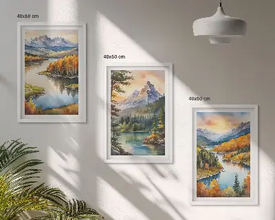 Gorske pokrajine z reko triptih v okvirju
